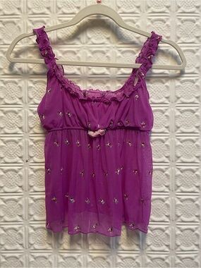 Victoria’s Secret Purple Ruffled Floral Embroidered Sleeveless Top